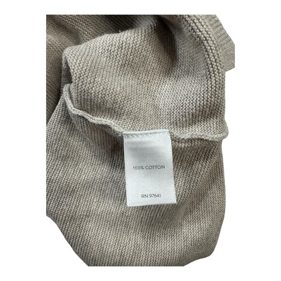 J Jill Womens Medium 100% Cotton Knit Sweater Beige Tan Ribbed Trim Long Sleeve - Picture 4 of 5